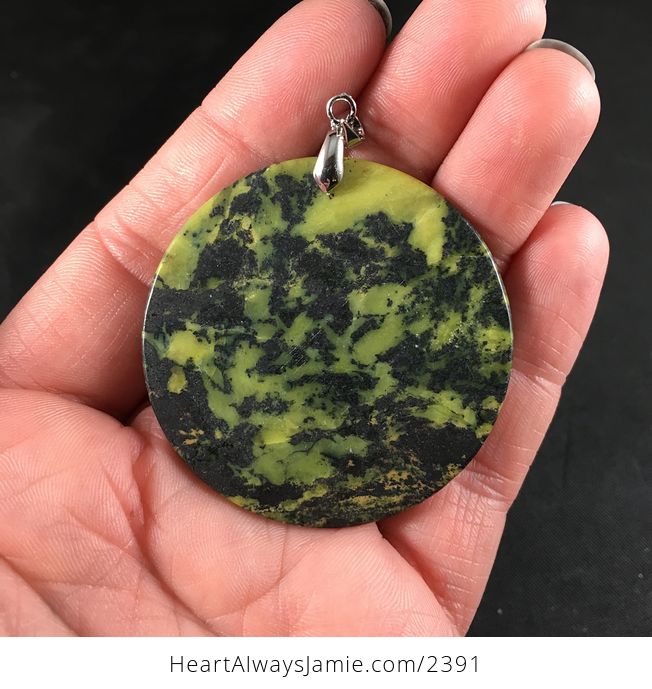 Beautiful Round Yellow Green and Black Natural African Turquoise Stone Pendant Necklace - #hd3lFOENIHM-2