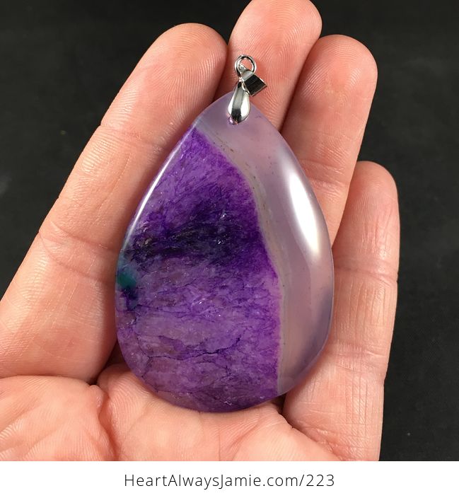 Beautiful Semi Transparent and Purple Druzy Agate Stone Pendant - #y1WXMOEDb0Q-1