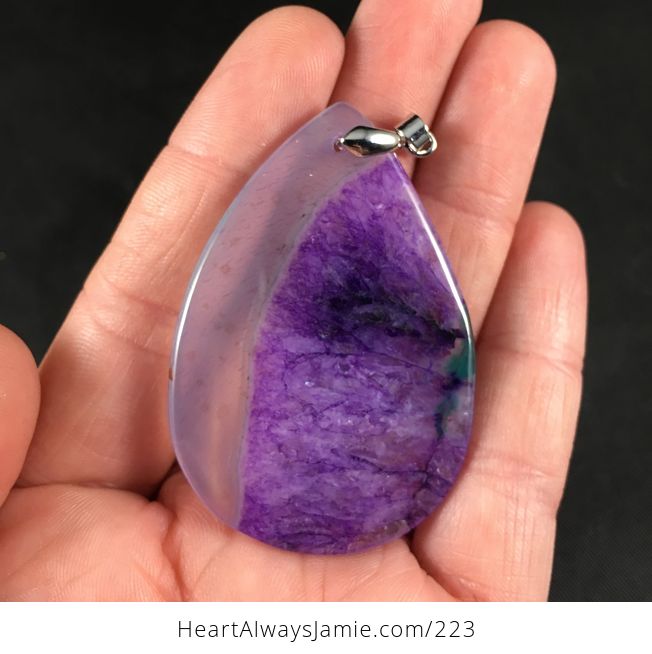 Beautiful Semi Transparent and Purple Druzy Agate Stone Pendant Necklace - #y1WXMOEDb0Q-2
