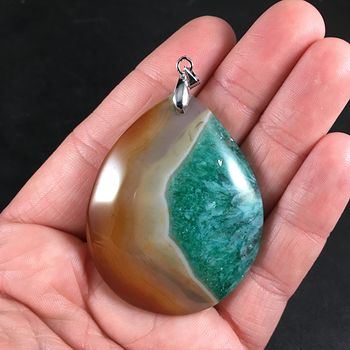 Beautiful Semi Transparent Brown and Blue and Green Druzy Agate Stone Pendant #0e4xjZDoy7I