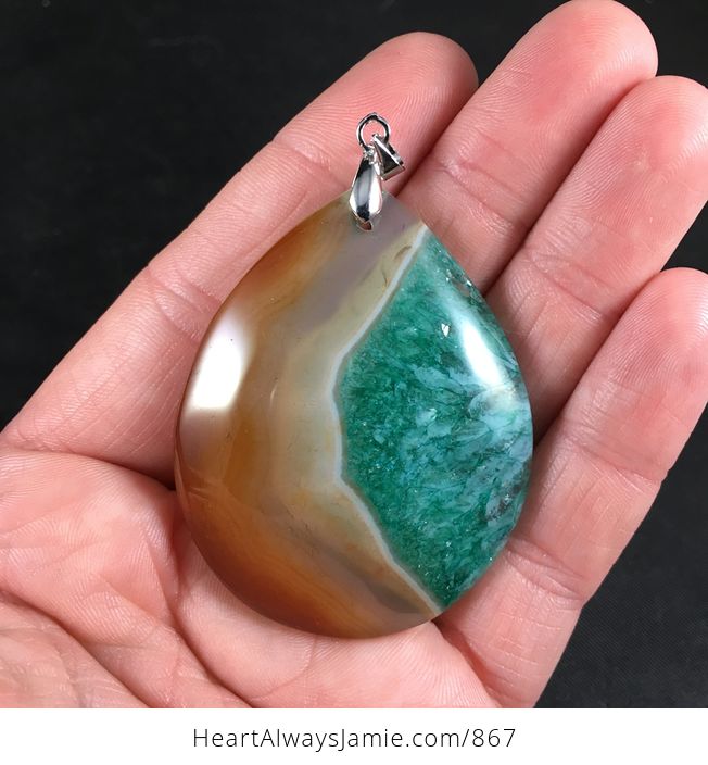 Beautiful Semi Transparent Brown and Blue and Green Druzy Agate Stone Pendant - #0e4xjZDoy7I-1