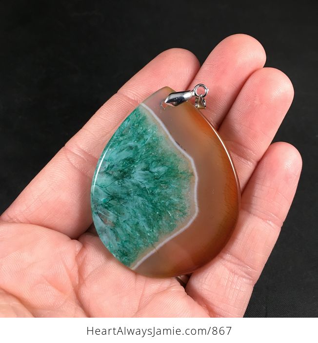 Beautiful Semi Transparent Brown and Blue and Green Druzy Agate Stone Pendant Necklace - #0e4xjZDoy7I-2