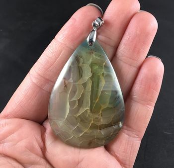 Beautiful Semi Transparent Green Dragon Veins Stone Pendant #sFf3R1Uk5GI