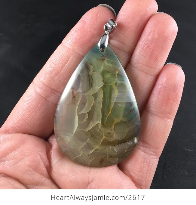 Beautiful Semi Transparent Green Dragon Veins Stone Pendant - #sFf3R1Uk5GI-1