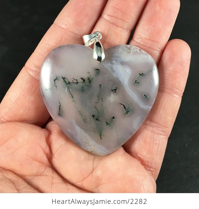 Beautiful Semi Transparent Heart Shaped Moss Agate Stone Jewelry Pendant - #pJ1wEUg2lRg-1