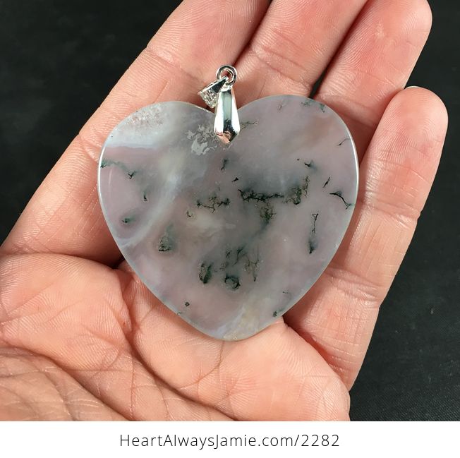 Beautiful Semi Transparent Heart Shaped Moss Agate Stone Pendant Necklace - #pJ1wEUg2lRg-2
