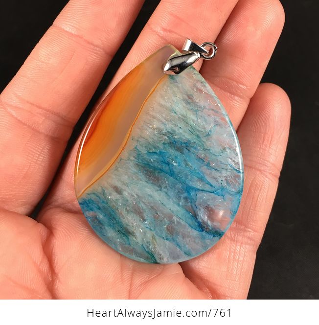 Beautiful Semi Transparent Orange and Blue Druzy Agate Stone Pendant Necklace - #ni6iEMIjEWo-2