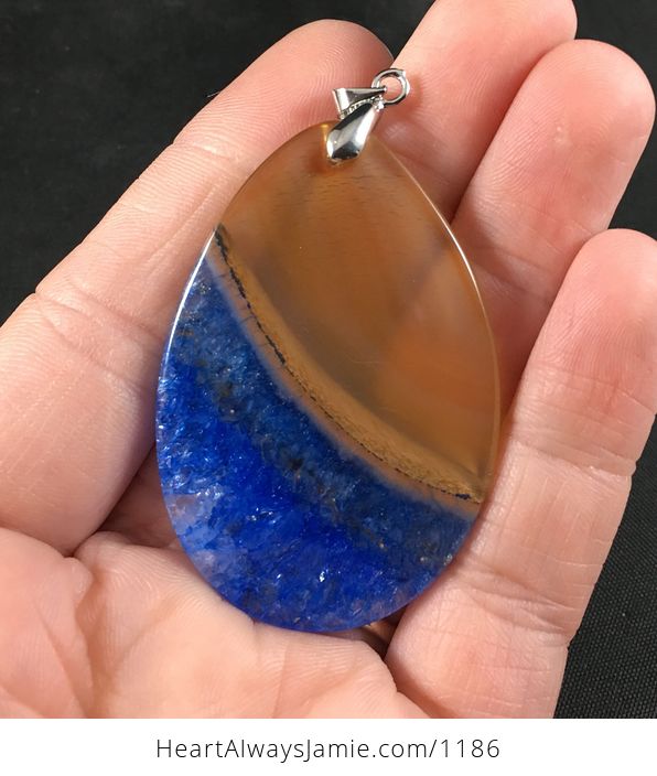 Beautiful Semi Transparent Orange and Blue Druzy Stone Pendant Necklace - #dln9J6pd1oo-2