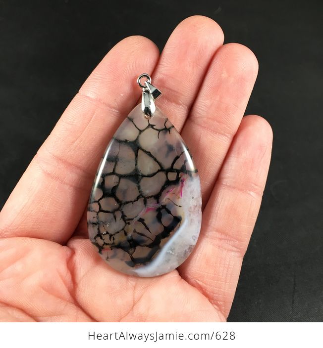 Beautiful Semi Transparent Pink and Black and White Druzy Dragon Veins Agate Stone Pendant - #yikfCXBMQD8-1