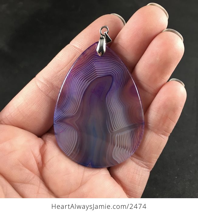 Beautiful Semi Transparent Striped Purple Agate Stone Pendant Necklace - #VMMELn5YxSo-2