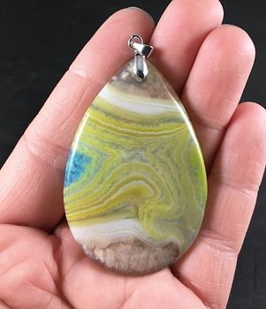 Beautiful Semi Transparent Yellow White and Blue Drusy Agate Stone Pendant #5y0IiMZOOR0