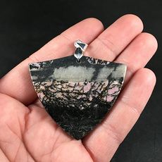 Beautiful Shield Shaped Pink Gray and Black Rhodonite Stone Pendant #1I5dEX8OJqg