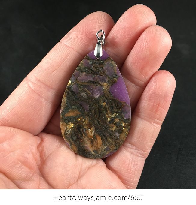 Beautiful Synthetic Purple and Coppe Bornite Stone Pendant Necklace - #urSbAZCUiiI-2