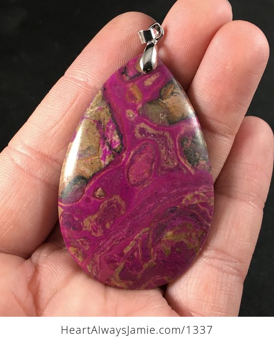 Beautiful Tan and Pink and Purple Choi Finches Stone Pendant Necklace - #EWBKKmBkAdI-1