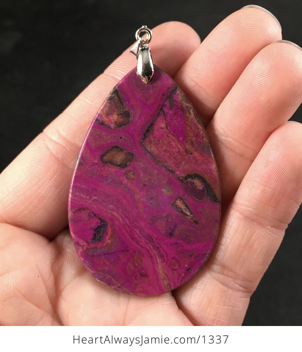 Beautiful Tan and Pink and Purple Malachite Stone Pendant Necklace - #EWBKKmBkAdI-2