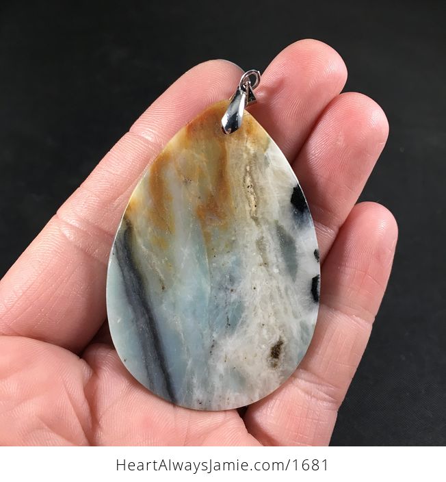 Beautiful Tan Black White and Blue Fluorite Stone Pendant Necklace - #4nxDbSQSh88-2