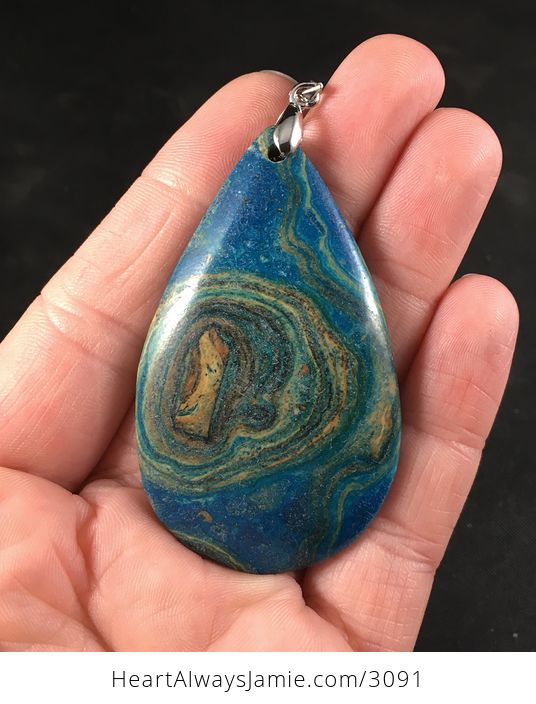 Beautiful Tan Green and Blue Malachite Stone Pendant - #DelEhYSpCiQ-1