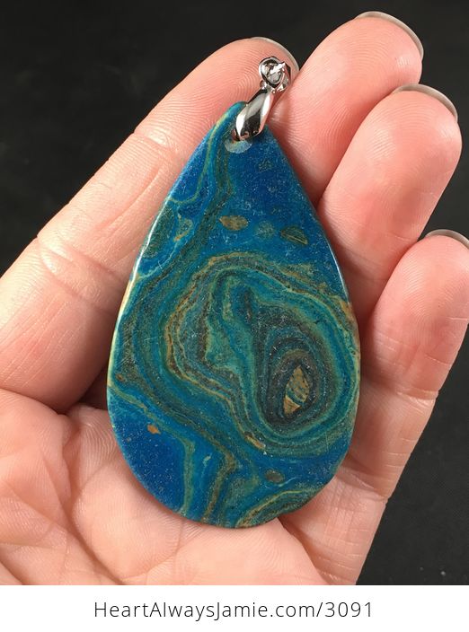 Beautiful Tan Green and Blue Malachite Stone Pendant Necklace - #DelEhYSpCiQ-2