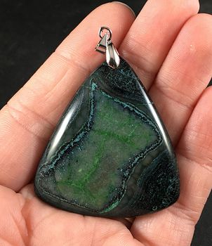 Beautiful Triangle Shaped Black and Green Druzy Stone Pendant #ziEbaflR9FA