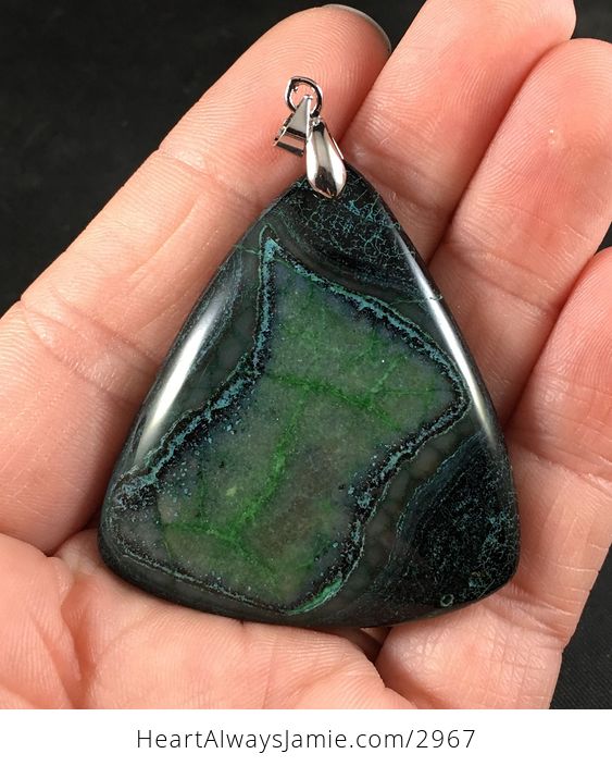 Beautiful Triangle Shaped Black and Green Druzy Stone Pendant - #ziEbaflR9FA-1