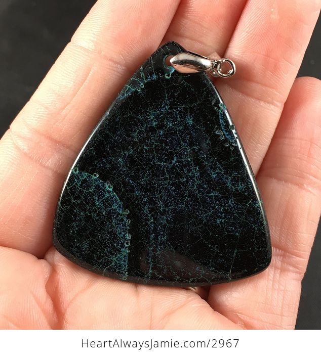 Beautiful Triangle Shaped Black and Green Druzy Stone Pendant Necklace - #ziEbaflR9FA-2