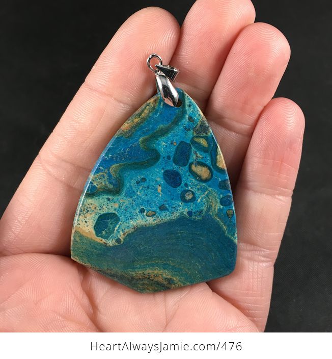 Beautiful Triangle Shaped Blue and Tan Choi Finches Stone Pendant Necklace - #ZBmm6Y0iB7M-2