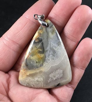 Beautiful Triangle Shaped Gray Yellow and Beige Crazy Lace Agate Stone Pendant #Fpw8JaP3jtM