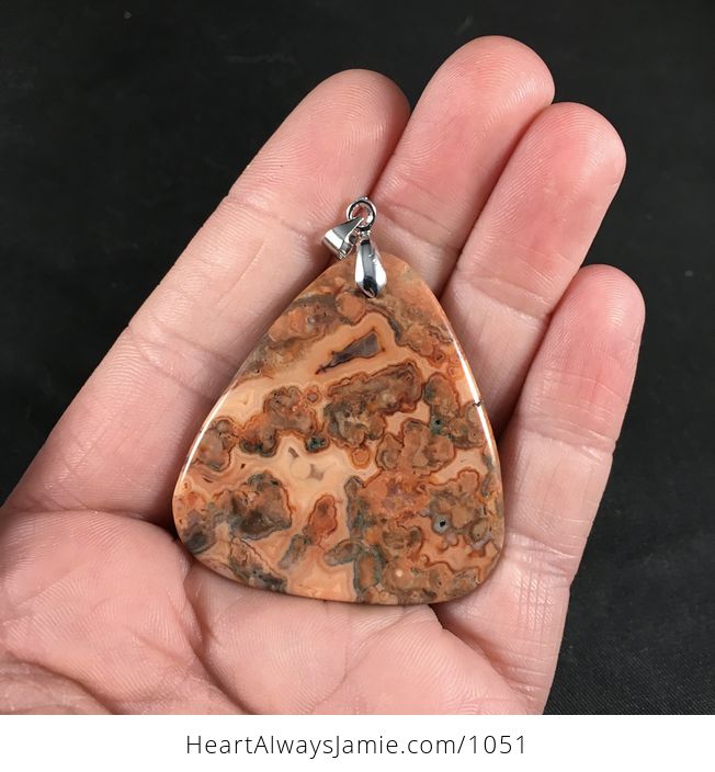 Beautiful Triangle Shaped Orange Crazy Lace Agate Stone Pendant Necklace - #8rpOpvb6hPw-2