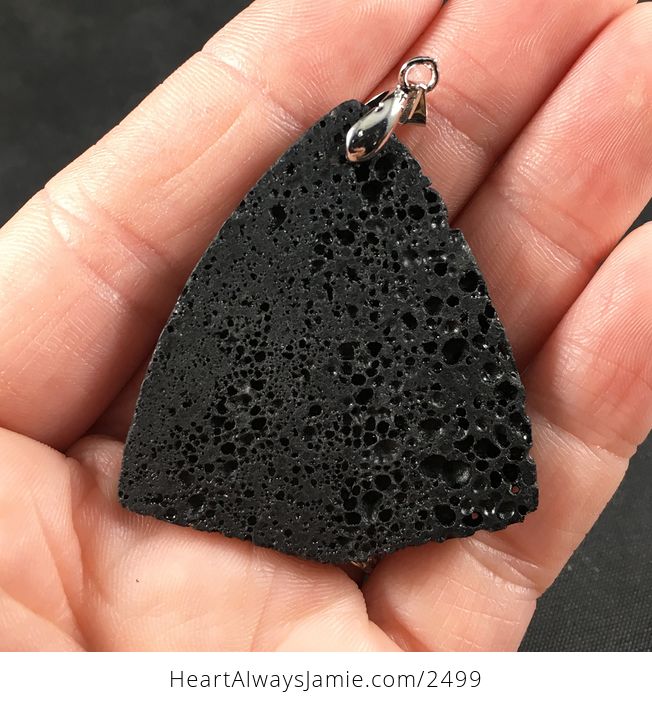 Beautiful Triangular Black Lava Vesuvianite Pelelith Stone Pendant Necklace - #QwAB67waMbA-2