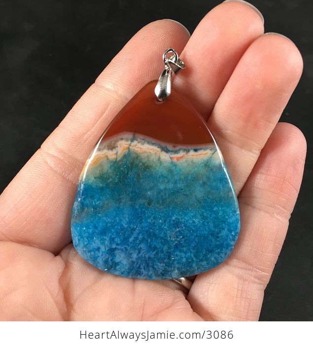 Beautiful Triangular Brown and Orange White and Blue Druzy Stone Pendant Necklace - #8ynKoxfY40M-2