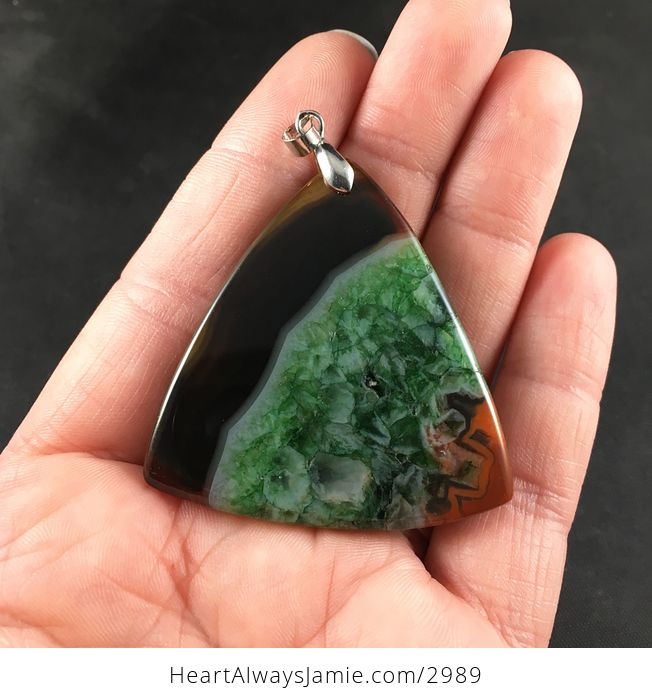 Beautiful Triangular Brown Orange and Green Druzy Stone Pendant Necklace - #6aED1gij3H8-2