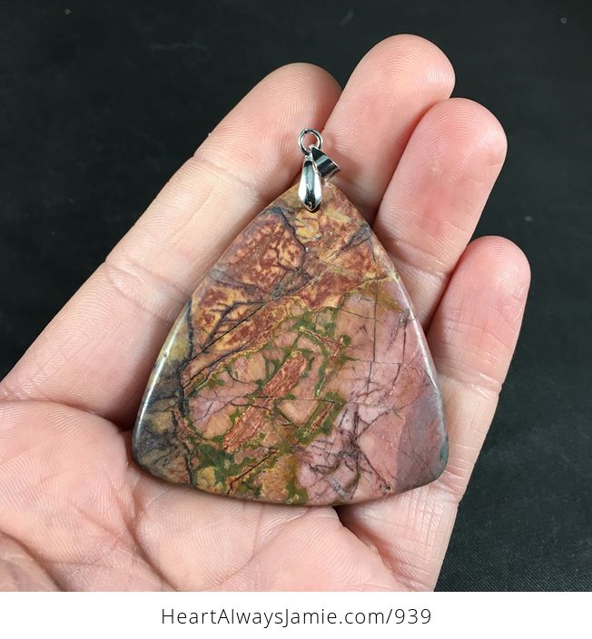 Beautiful Triangular Pink Orange and Brown Natural Picasso Jasper Stone Pendant Necklace - #H8fD2qhCEfg-2