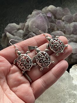 Beautiful Turtle and Swirl Pendant and Earrings Jewelry Set #kt3VVf1yaO0