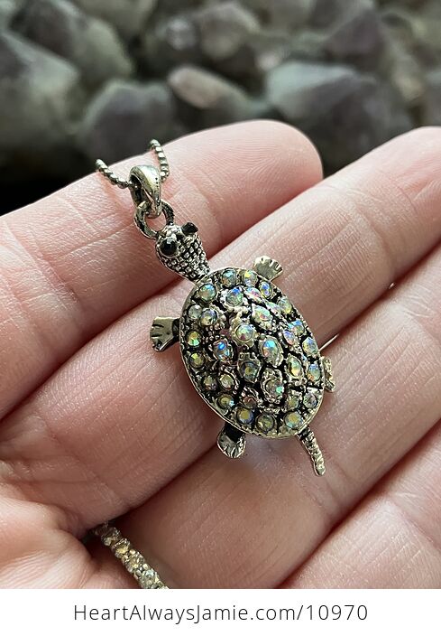 Beautiful Turtle Pendant with Aurora Borealis Rhinestones - #F9tOIXWeBvM-2