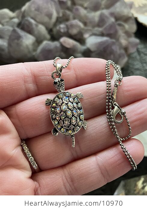 Beautiful Turtle Pendant with Aurora Borealis Rhinestones - #F9tOIXWeBvM-1