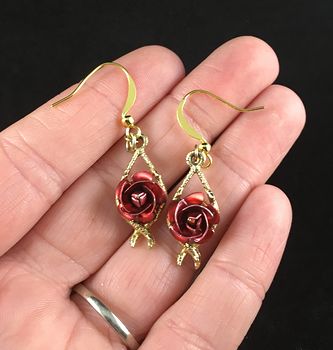 Beautiful Vintage Anodized Red Rose Flower Earrings #sGCBhLUiGOg