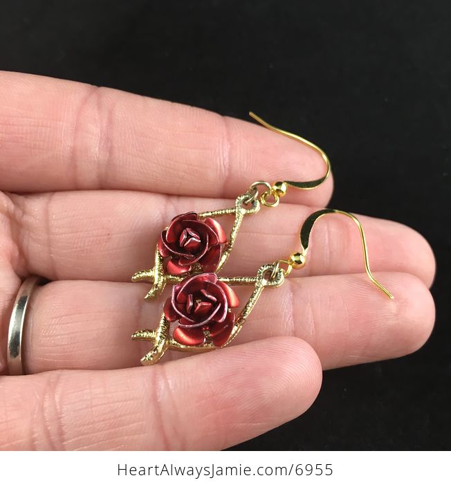 Beautiful Vintage Anodized Red Rose Flower Earrings - #sGCBhLUiGOg-3