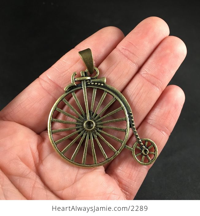 Beautiful Vintage Bronze Toned Penny Farthing Bicycle Pendant - #QmRZpaHPldw-1