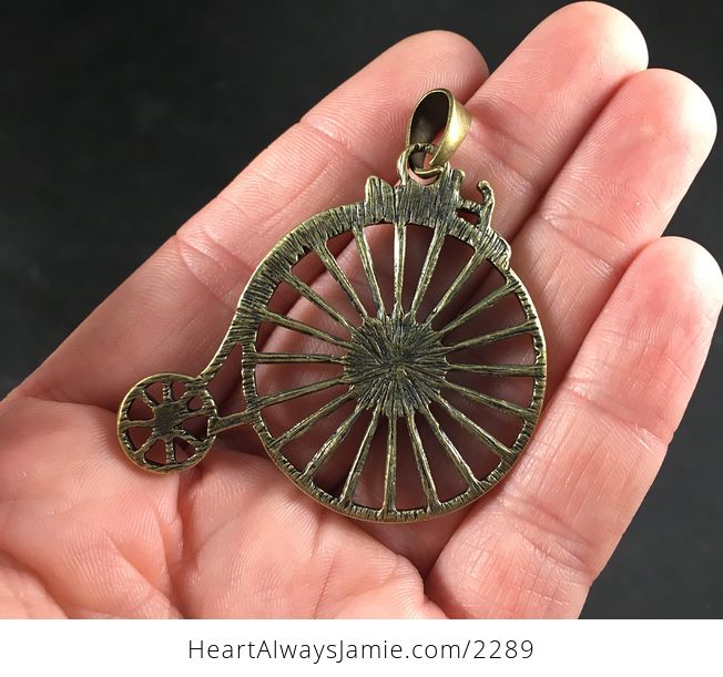 Beautiful Vintage Bronze Toned Penny Farthing Bicycle Pendant Necklace - #QmRZpaHPldw-2