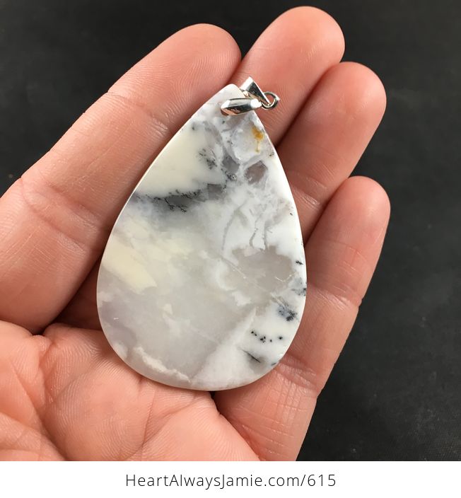 Beautiful White and Gray African Dendrite Moss Opal Stone Pendant Necklace - #LupVhv05Ax0-2