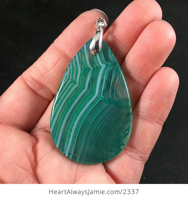 Beautiful White and Green Stripes Agate Stone Pendant Necklace - #msgPKp8tFBg-2