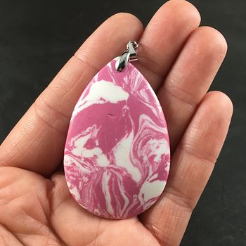 Beautiful White and Pink Synthetic Turquoise Stone Pendant #TI2i6hblAYc