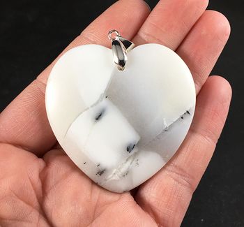 Beautiful White Heart Shaped African Dendrite Opal Stone Jewelry Pendant #RfnaCsCw8go
