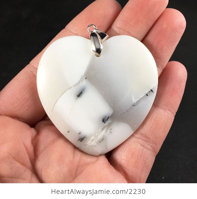 Beautiful White Heart Shaped African Dendrite Opal Stone Jewelry Pendant - #RfnaCsCw8go-1