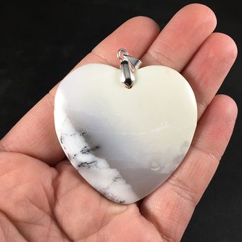 Beautiful White off White and Gray Heart Shaped African Dendrite Opal Stone Pendant #Q6XLuhCt4MU
