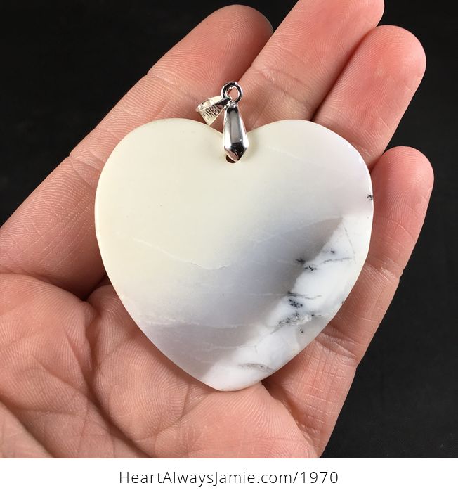 Beautiful White off White and Gray Heart Shaped African Dendrite Opal Stone Pendant Necklace - #Q6XLuhCt4MU-2