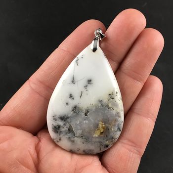 Beautiful White Tan and Gray African Dendrite Moss Opal Stone Pendant #T5KrPMfCNCQ