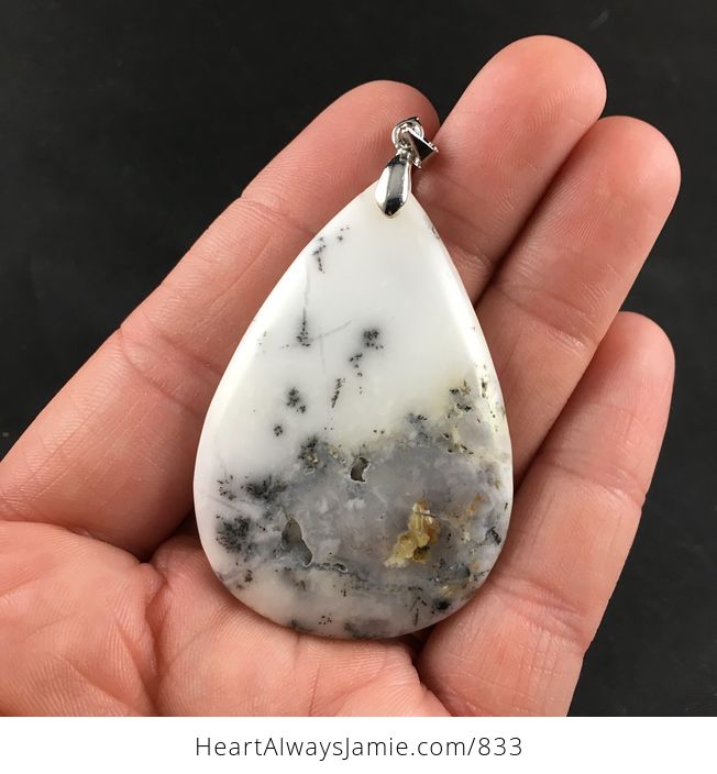 Beautiful White Tan and Gray African Dendrite Moss Opal Stone Pendant - #T5KrPMfCNCQ-1