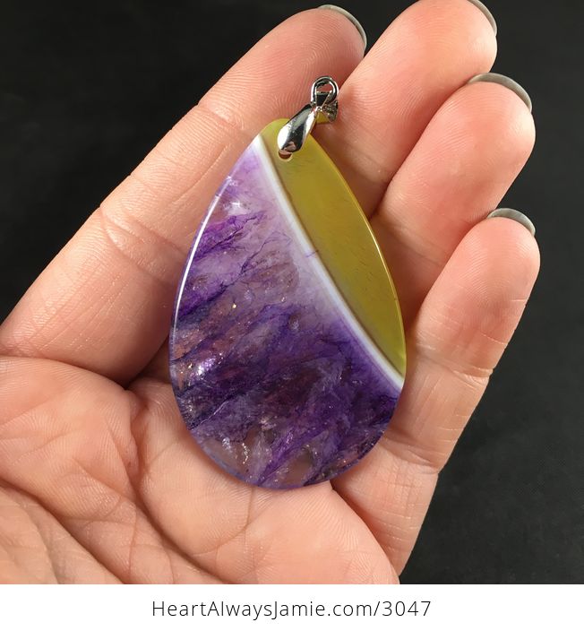Beautiful Yellow and Purple Drusy Stone Pendant Necklace - #xqZBmD03O78-2