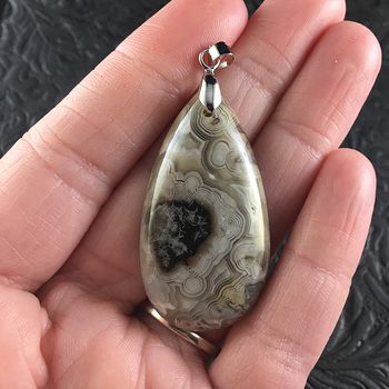 Beige and Brown Mexican Crazy Lace Agate Stone Jewelry Pendant #f4idySuOoa4